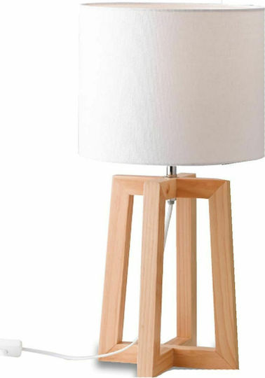Fan Europe Wood Table Lamp for Socket E14 with White Shade and Beige Base