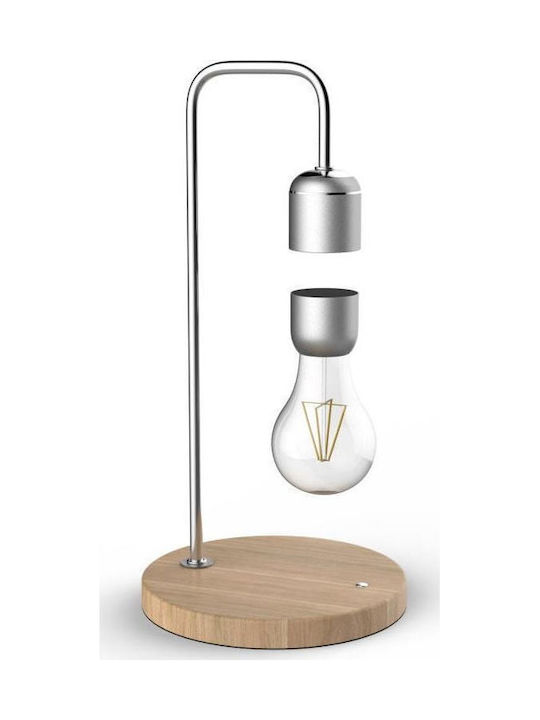 Allocacoc Levitating Light Bulb Wood Table Lamp LED with Silver Base