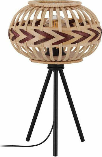 Eglo Dondarrion Wood Table Lamp for Socket E27 with Beige Shade and Black Base