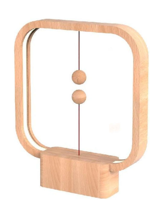 Allocacoc Heng Balance Lamp Square Дървена Настолна лампа с Бежов Абажур и Основа