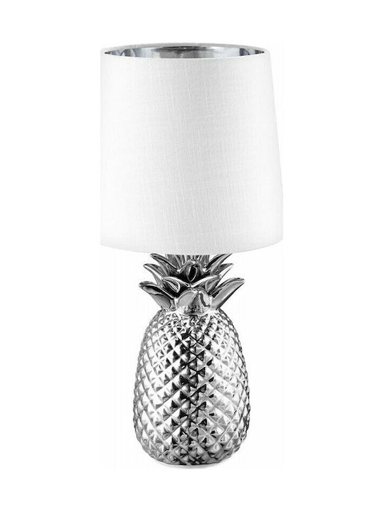 Navaris Metal Table Lamp with White Shade and Silver Base