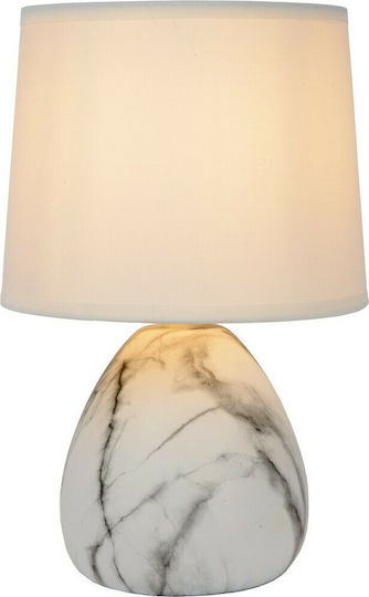 Lucide Lightning Marmo Ceramic Table Lamp for Socket E14 LED with White Shade and Base