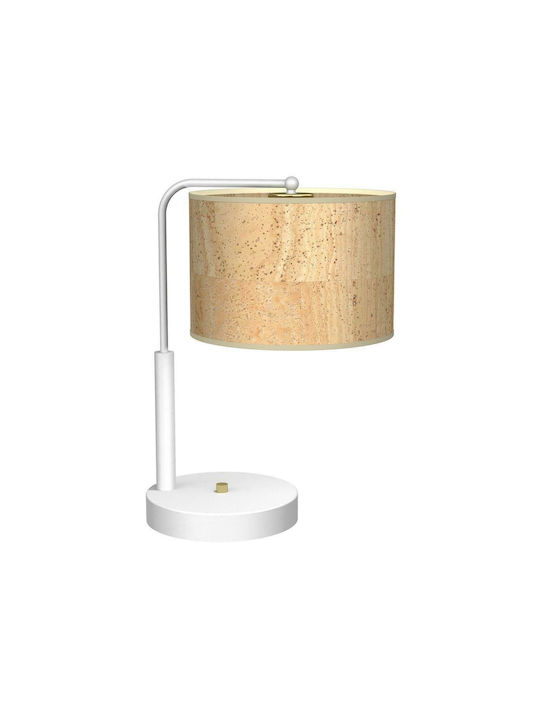 Eko Light Cork Метална Настолна лампа за Цокъл E27 с Бежов Абажур и Бяла Основа