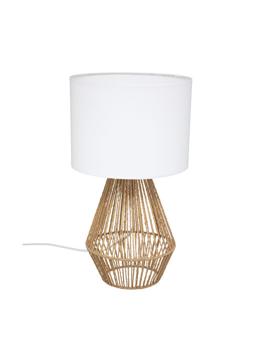 Atmosphera Lila Fabric Vintage Table Lamp for E27 Fitting with White Shade and Beige Base