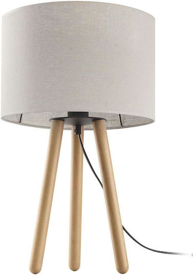 TK Lighting Tokyo Lemn Lampă de masă pentru Soclu E27 cu Abajur Bej și Bază