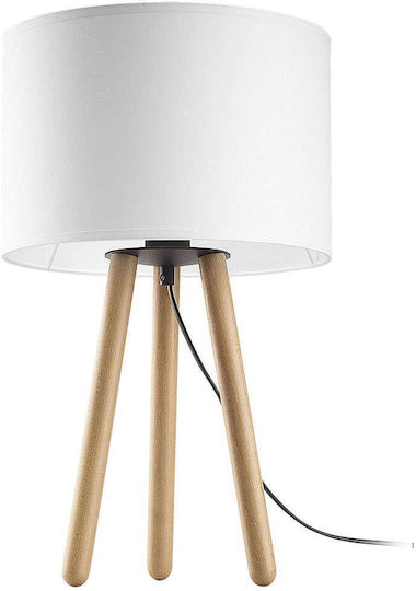 TK Lighting Tokyo Wood Table Lamp for Socket E27 with White Shade and Beige Base