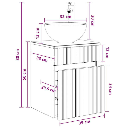 vidaXL Плот За Баня Със Смесител 39x35x63см Черен