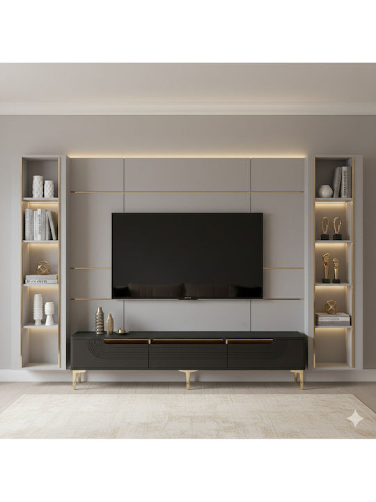 TV Stand Made of Wood and Glass Gold M180xD30xH41cm