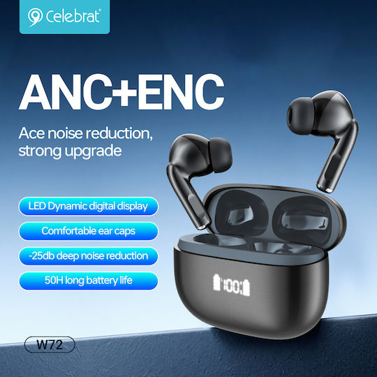 Celebrat W72 In-ear Bluetooth Handsfree Earphones with Charging Case Black