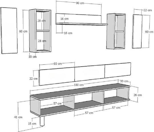 TV-Ständer Weiß M180xT30xH41cm SteweHome