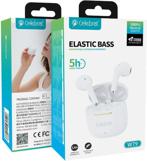 Celebrat W79 Earbud Bluetooth Handsfree Ακουστικά με Θήκη Φόρτισης Λευκά
