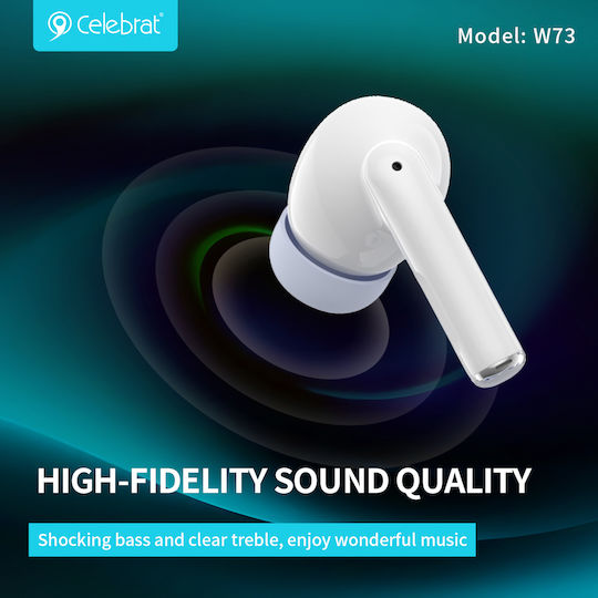 Celebrat W73 In-ear Bluetooth Handsfree Ακουστικά με Αντοχή στον Ιδρώτα και Θήκη Φόρτισης Λευκά