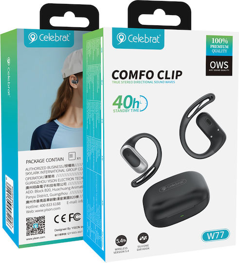 Celebrat W77 Offenes Ohr Bluetooth Kopfhörer mit Ladekoffer Schwarze