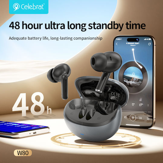 Celebrat W80 In-ear Bluetooth Handsfree Headphones with Sweat Resistance and Charging Case White