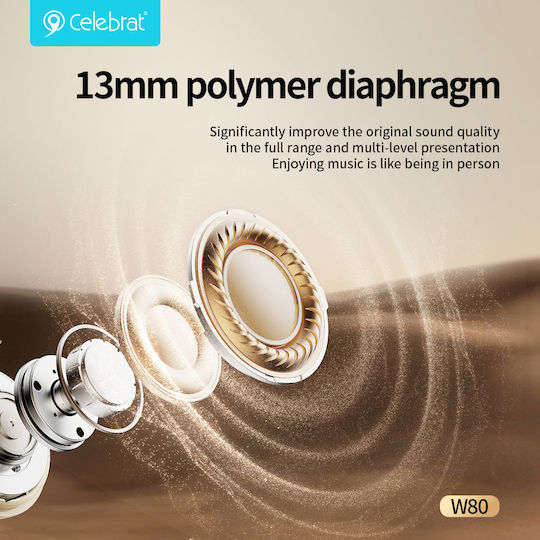 Celebrat W80 In-ear Bluetooth Handsfree Headphones with Sweat Resistance and Charging Case White
