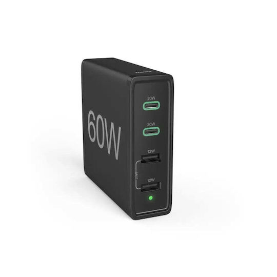 HAMA с 2 USB-A порта и 2 USB-C порта 60W Power Delivery Черен (00201628)