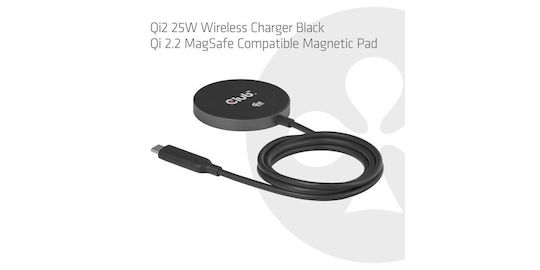 Club3D Wireless Charger Qi Pad 25W Power Delivery Black