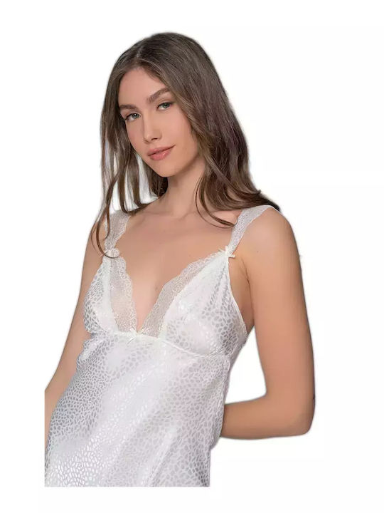 Milena by Paris Καλοκαιρινό Σατέν Νυφικό Γυναικείο Νυχτικό με String Ιβουάρ