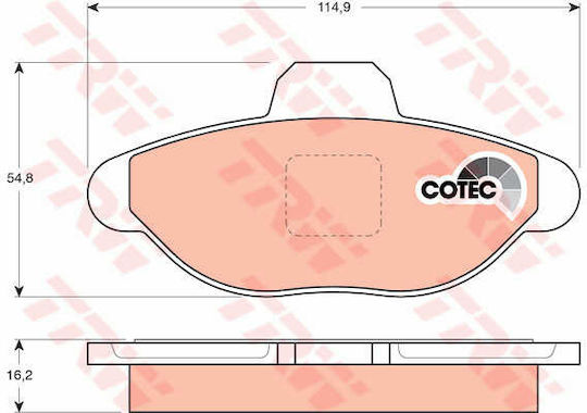 Set Plăcuțe De Frână Partea Din Față Fiat Cinquecento Panda Punto Seicento 0.7-1.2 Înălțime 54.8mm Lățime 114.9mm Grosime 16.2mm Trw Automotive