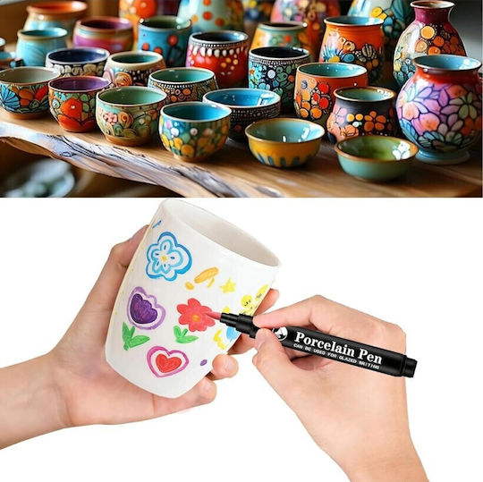 Roza Set 12 Waterproof Porcelain Pens Porcelain Cups Glass Ceramics & Diy Crafts