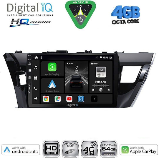 Digital IQ Ηχοσύστημα Αυτοκινήτου για Toyota Corolla 2013-2016 (Bluetooth/USB/WiFi/GPS/Apple-Carplay/Android-Auto) με Οθόνη Αφής 10"