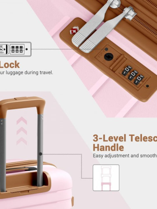 Miss Lulu Cabin Hard Travel Suitcase Pink and Brown Height 55cm
