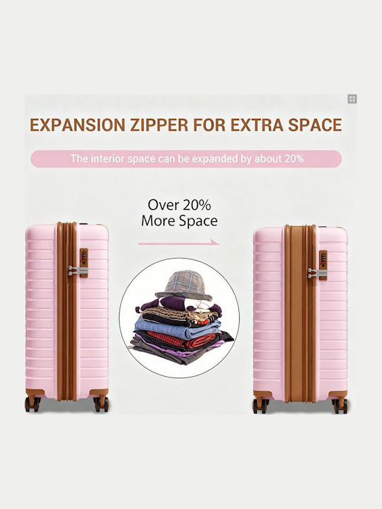 Miss Lulu Cabin Hard Travel Suitcase Pink and Brown Height 55cm