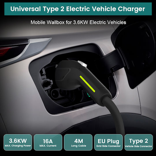 Junsun Tragbarer Einphasiger Elektroauto-Ladestation 3,5 kW mit Integriertem Kabel Typ 2