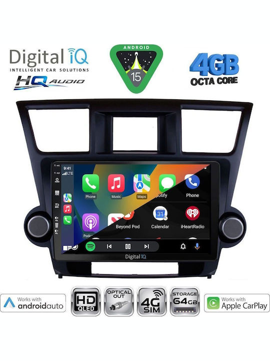 Digital IQ Автомобилна Аудио Система За Toyota Highlander 2008-2015 Bluetooth USB Вграден Wi-Fi GPS Apple CarPlay Android Auto С Touch Screen 10"