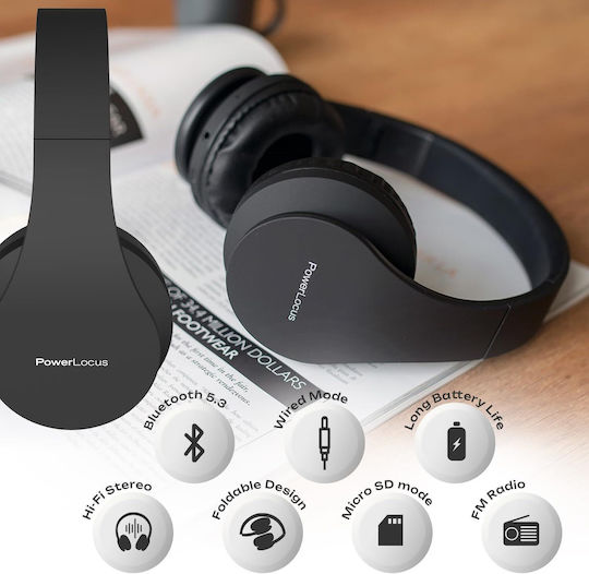 PowerLocus Căști Audio Wireless Cu Fir Over Ear Cu Radio Cu 15 Ore Autonomie Negre