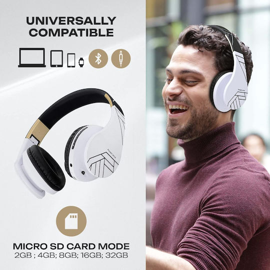 PowerLocus P2 Wireless / Wired Over Ear Headphones with Radio with 20 Hours Playing Time Black / White