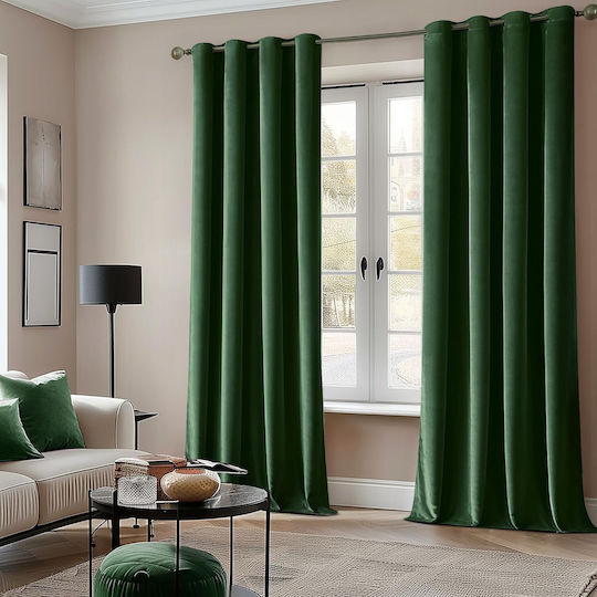 Miulee Σετ Κουρτίνες Συσκότισης με Τρουκς Dark Green 140x260εκ.
