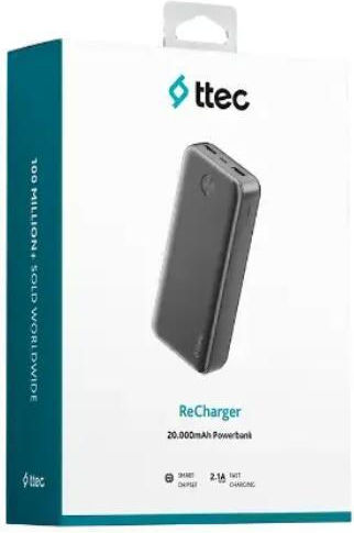 TTEC ReCharger Power Bank 20000mAh 10.5W mit 2 USB-A Ausgangsanschlüsse Schwarz