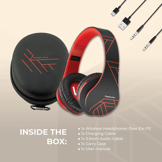 PowerLocus P2 Wireless / Wired Over Ear Headphones with Radio with 15 Hours Playing Time Black