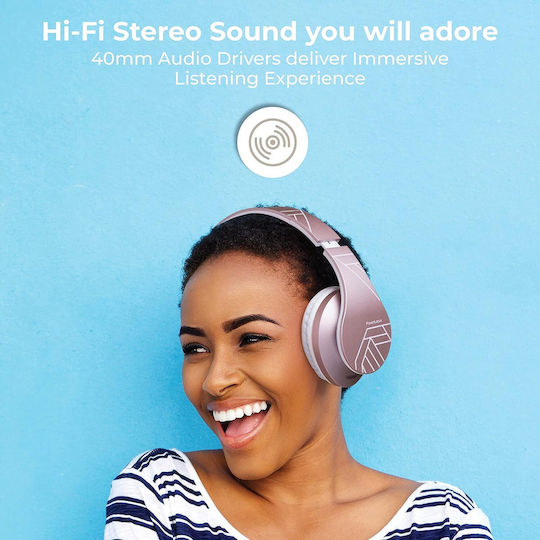PowerLocus P2 Wireless Wired Over Ear Headphones with Radio with 20 Hours Playing Time Rose Gold