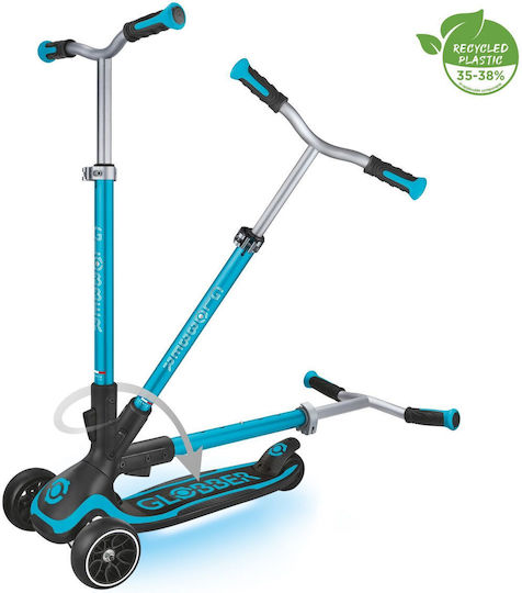 Globber Kinderroller Klappbar Ultimum Lights 3-Rad mit LED-Beleuchtung für 5+ Jahre Türkis