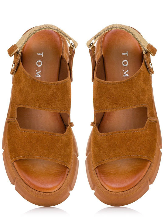 Leder Flache Sandalen für Damen Tabac Braun