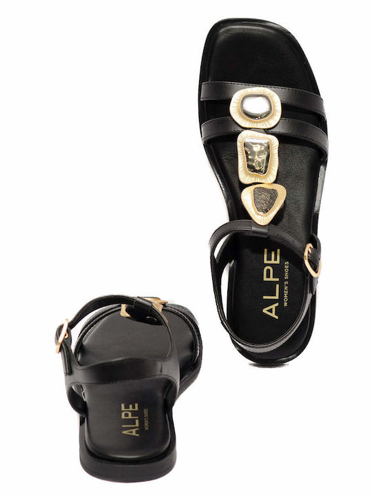Deri Damen Flache Sandalen Schwarz