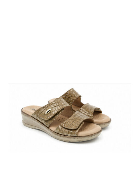 Leather Women's Anatomic Flat Sandals Beige