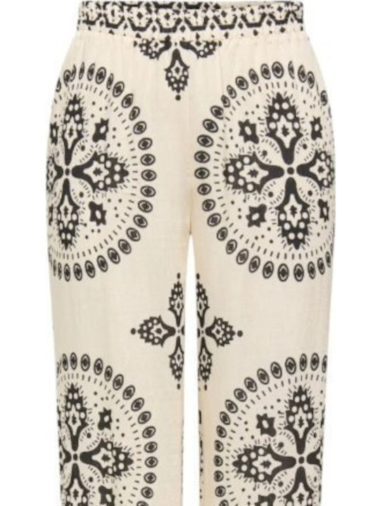 Damen Stoffhose mit Gummiband in Loose Passform Blumen Schwarz