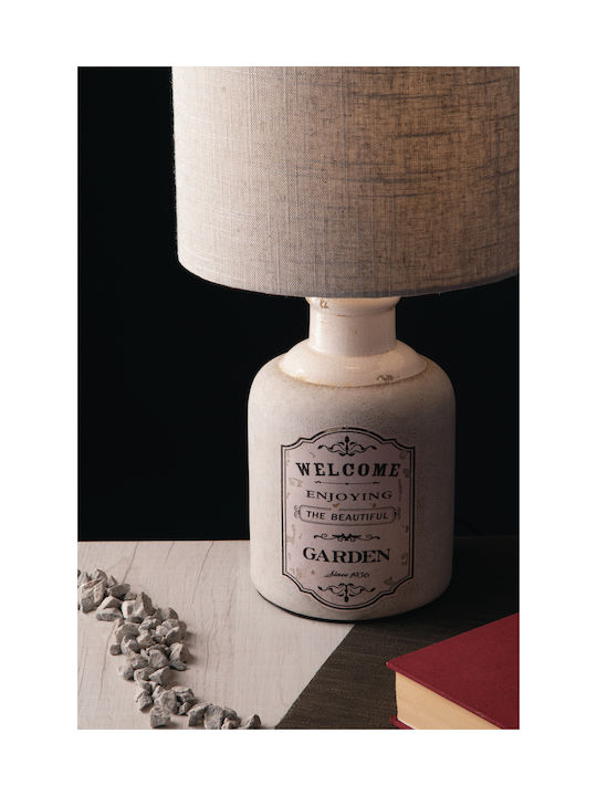 Fan Europe Factory Ceramic Vintage Table Lamp for Socket E27 LED with Gray Shade and Beige Base