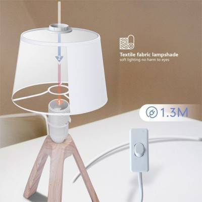 Aigostar Wood Table Lamp for Socket E14 with White Shade and Brown Base