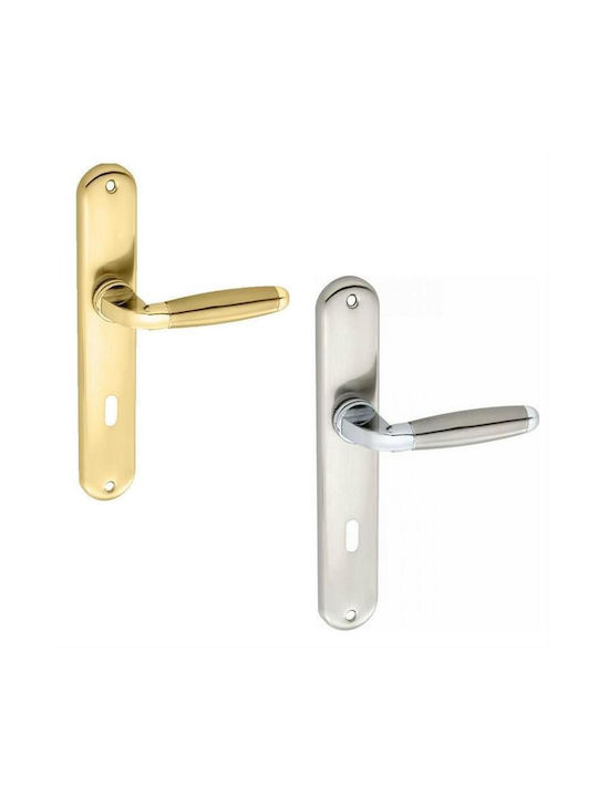 Import Hellas Buton Ușă de Interior cu Placă Pereche (Distanță Centre 75mm) Auriu Satinat