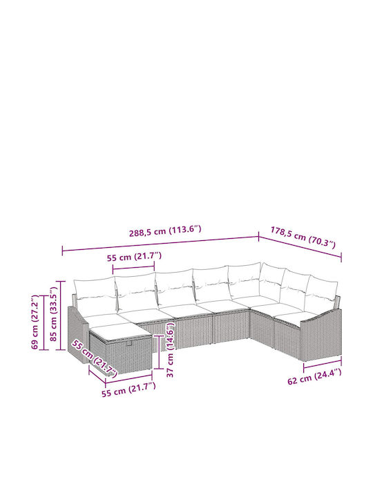 Ecksofa für den Außenbereich Rattan mit Kissen