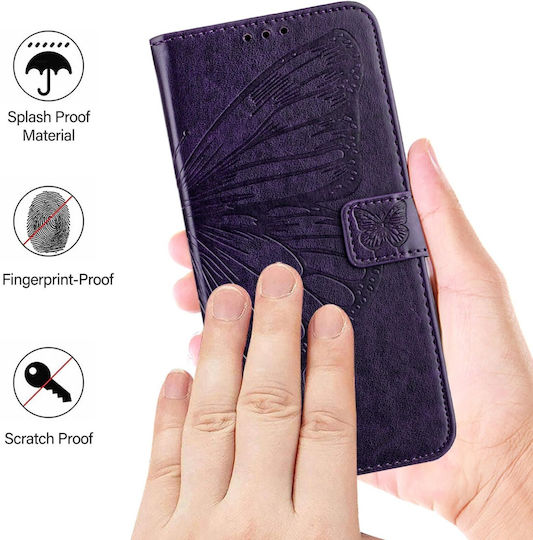 Tel1 Xiaomi Poco M7 Pro Embossed Butterfly Book Case Dark Purple