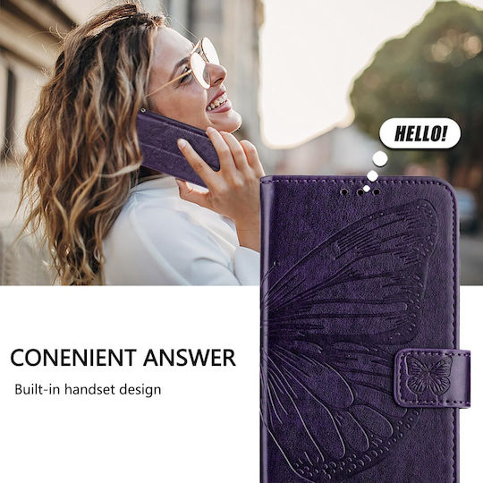 Tel1 Xiaomi Poco M7 Pro Embossed Butterfly Book Case Dark Purple