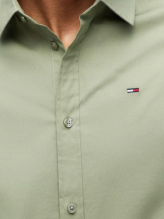 Short Sleeve Denim Shirt in Slim Fit Khaki