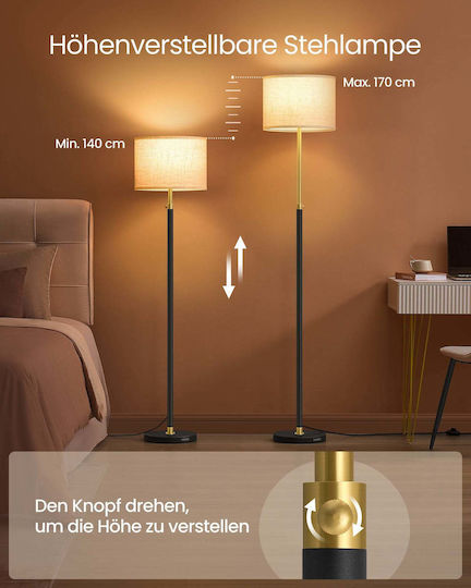Vasagle Floor Lamp H140xL30cm with Socket for E27 Bulb Black