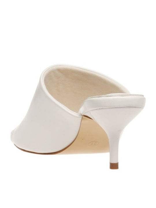 Mules With Thin Heel In Ecru Colour