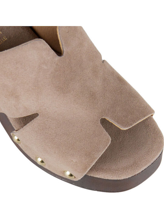 Suede Mules With High Heel In Brown Colour